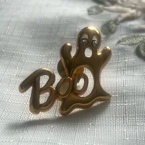 90’s VTG AVON BOO figural ghost gold tone with rhinestone eyes brooch Halloween